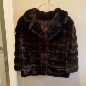 Brown Faux Fur Short Jacket, Size Petite S